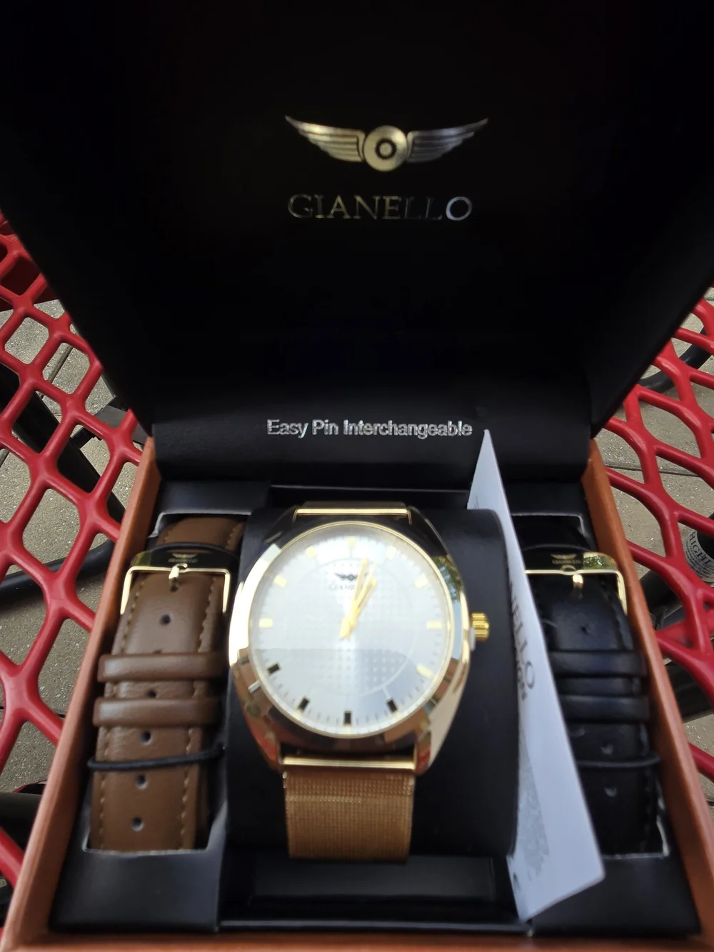 Gianello Gold Men's Interchangeable Strap Watch with Brown & Black Straps